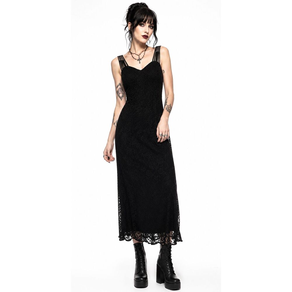 Vamp Goth Maxi Dress Size 6 Black Lace Strappy Fairygoth Whimsigoth Witchy
